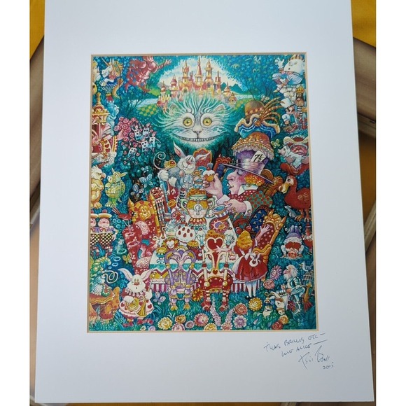 Bill Bell Double Signed & Matted Tea Party 2 Alice In Wonderland‎ Art Print - Picture 6 of 14